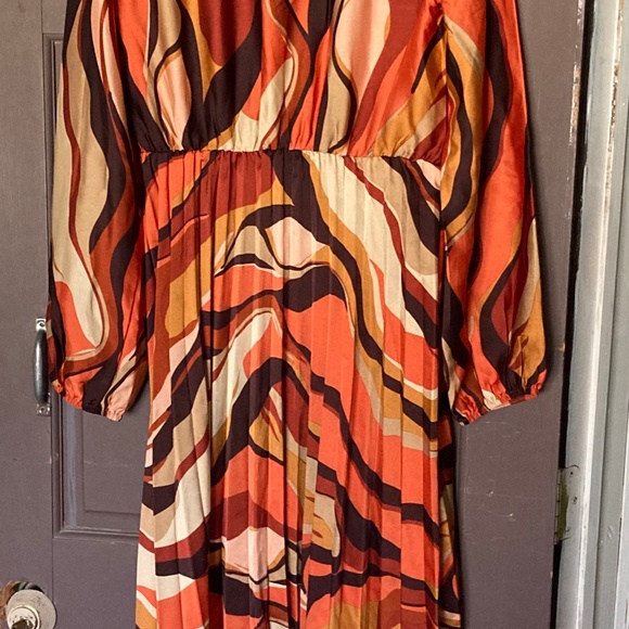 Multi Orange/Brown Maxi dress Women sz 8/10 L - Picture 8 of 9